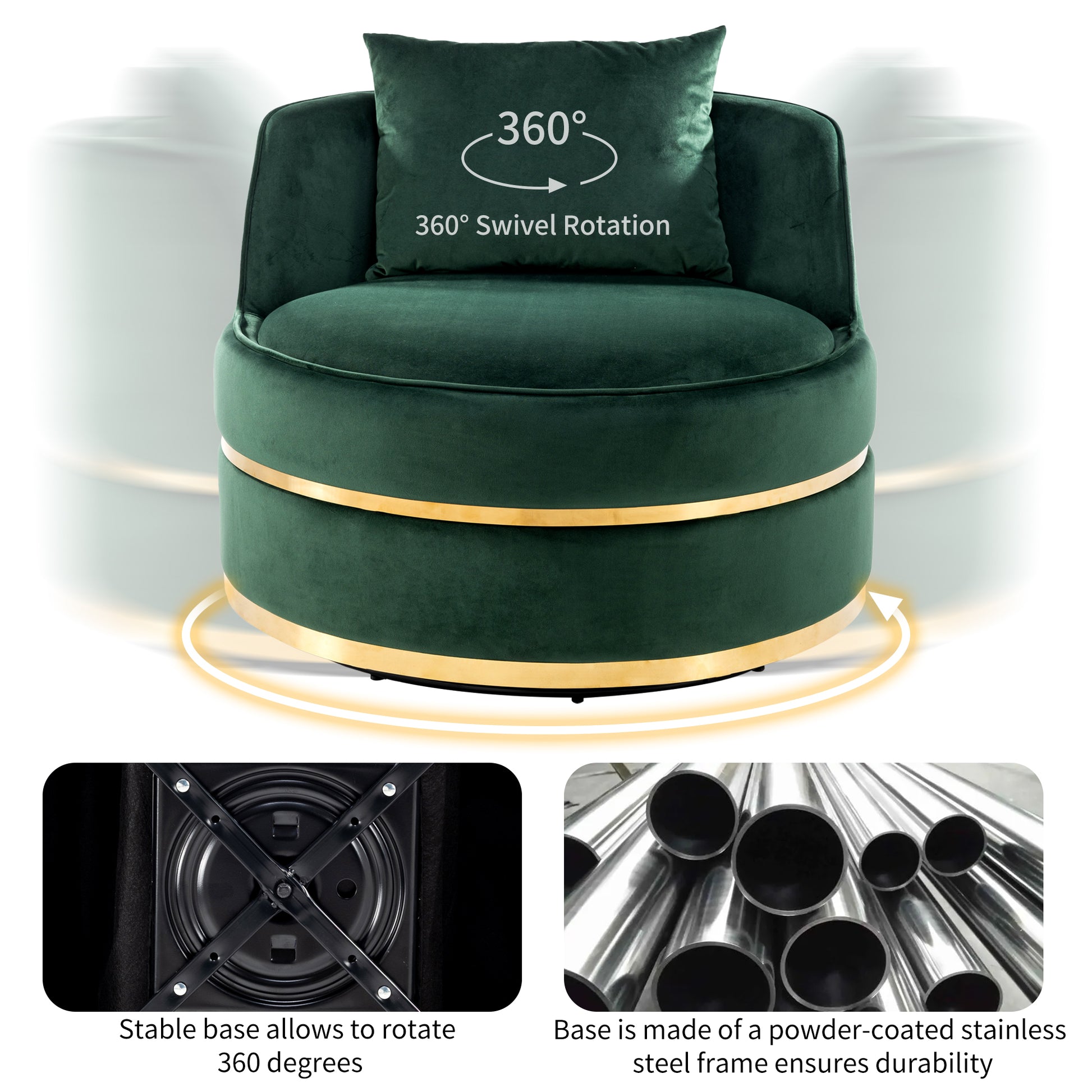 360 Degree Swivel Accent Chair Velvet Modern Upholstered Barrel Chair Over Sized Soft Chair With Seat Cushion For Living Room, Bedroom, Office, Apartment, Green Green Foam Velvet