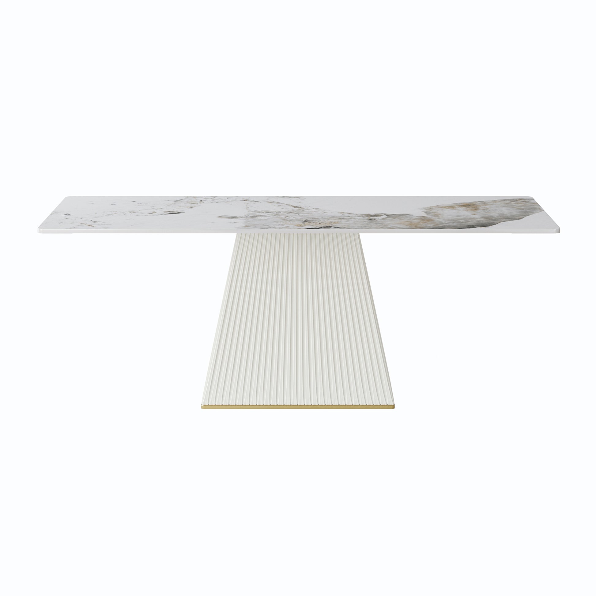 78.74" Modern Artificial Stone Pandora Straight Side Panel Beige Pu Plywood Table Legs Can Accommodate 8 People. White Dining Room Plywood Sintered Stone