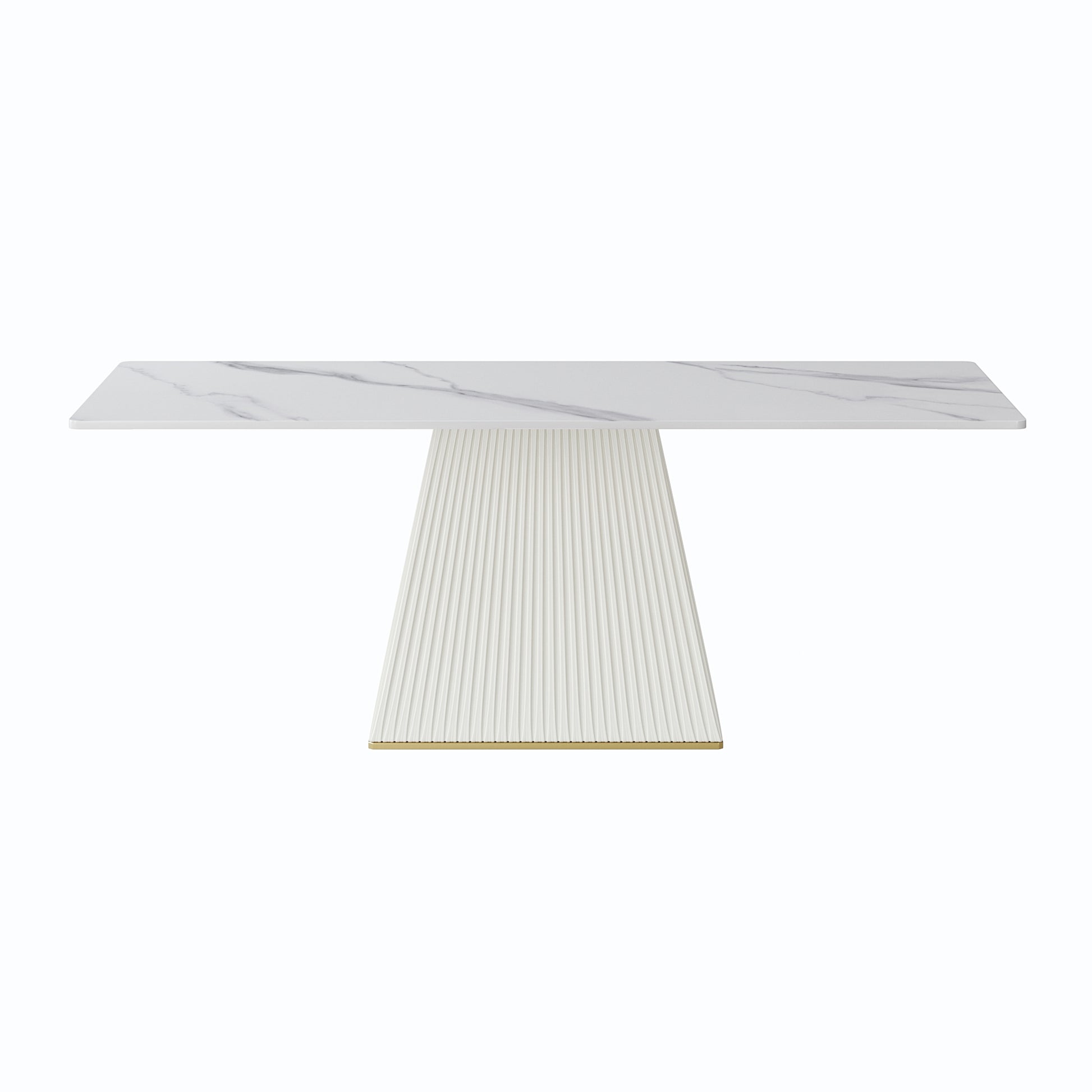 78.74" Modern Artificial Stone White Straight Side Panel Beige Pu Plywood Table Legs Can Accommodate 8 People. White Dining Room Plywood Sintered Stone