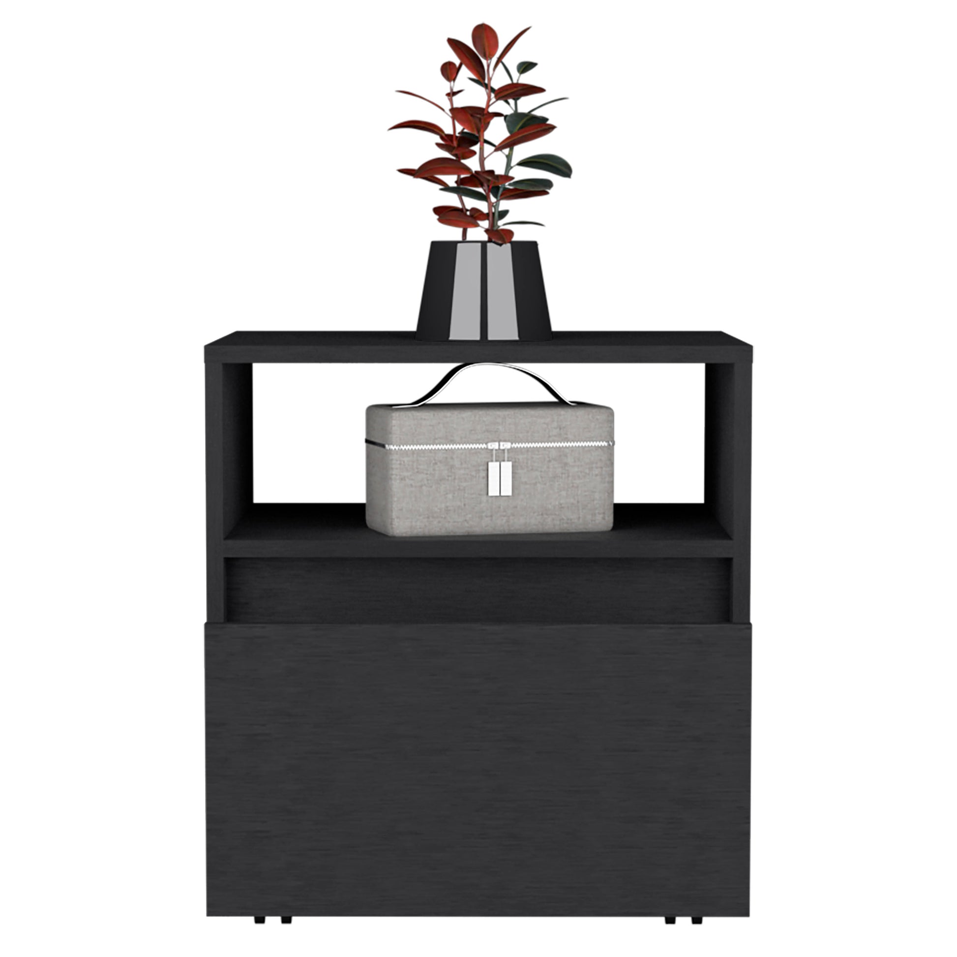 Austin Nightstandend Table, Side Table Casters, Single Drawer Black Wenge 1 Drawer Bedroom Rectangle Modern Shelf Particle Board Particle Board