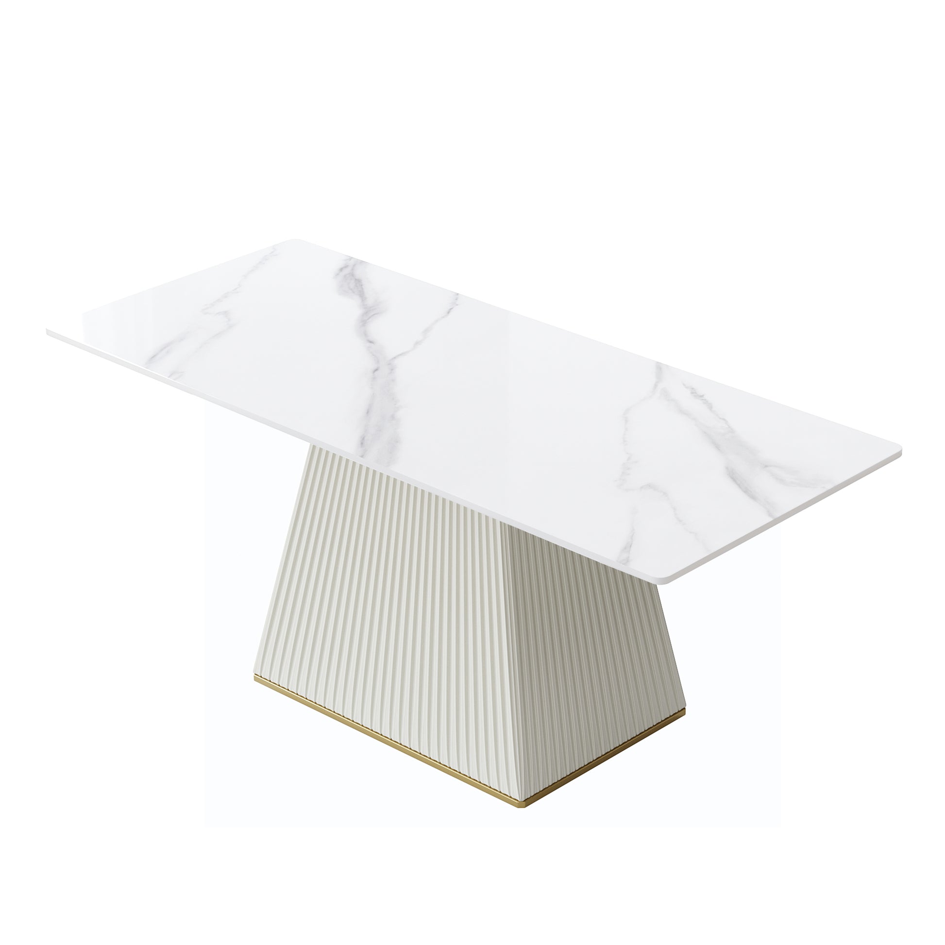 78.74" Modern Artificial Stone White Straight Side Panel Beige Pu Plywood Table Legs Can Accommodate 8 People. White Dining Room Plywood Sintered Stone
