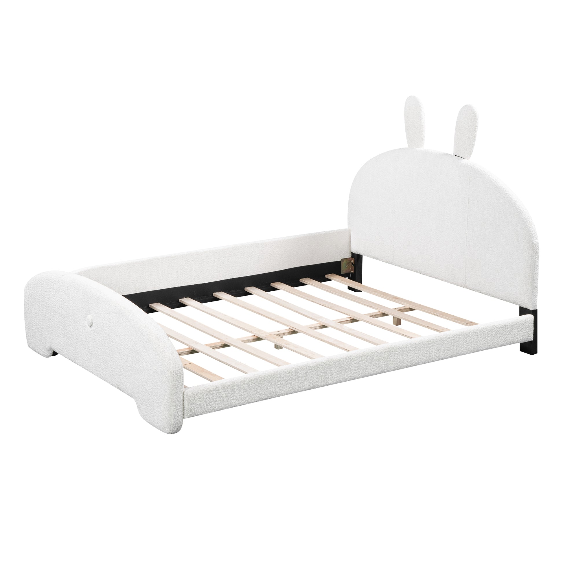Full Size Upholstered Platform Bed With Cartoon Ears Shaped Headboard, White Box Spring Not Required Full White Wood Bedroom Bed Frame Polyester Upholstered