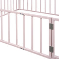 Queen Size Metal Floor Bed Frame With Fence And Door, Pink Pink Metal
