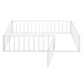 Twin Size Metal Floor Bed Frame With Fence And Door, White White Metal