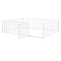 Queen Size Metal Floor Bed Frame With Fence And Door, White White Metal