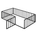 Twin Size Metal Floor Bed Frame With Fence And Door, Black Black Metal