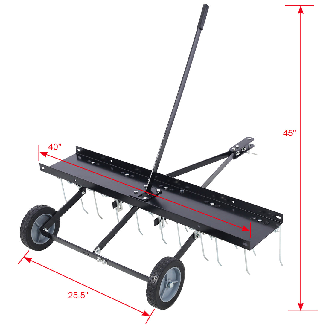 40 Inch Lawn Sweeper Tow Behind Dethatcher, Landscape Rake, Lawn Tractor Rake, Tine Tow Dethatcher Pull Behind Mower, Riding Lawn Mower Attachments For Outdoor Yard Tools Lawn Care Black Steel