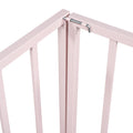 Queen Size Metal Floor Bed Frame With Fence And Door, Pink Pink Metal