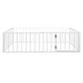 Queen Size Metal Floor Bed Frame With Fence And Door, White White Metal