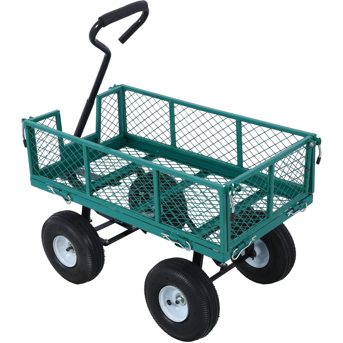 Steel Garden Cart, Steel Mesh Removable Sides, 3 Cu Ft, 550 Lb Capacity, Green Green Steel
