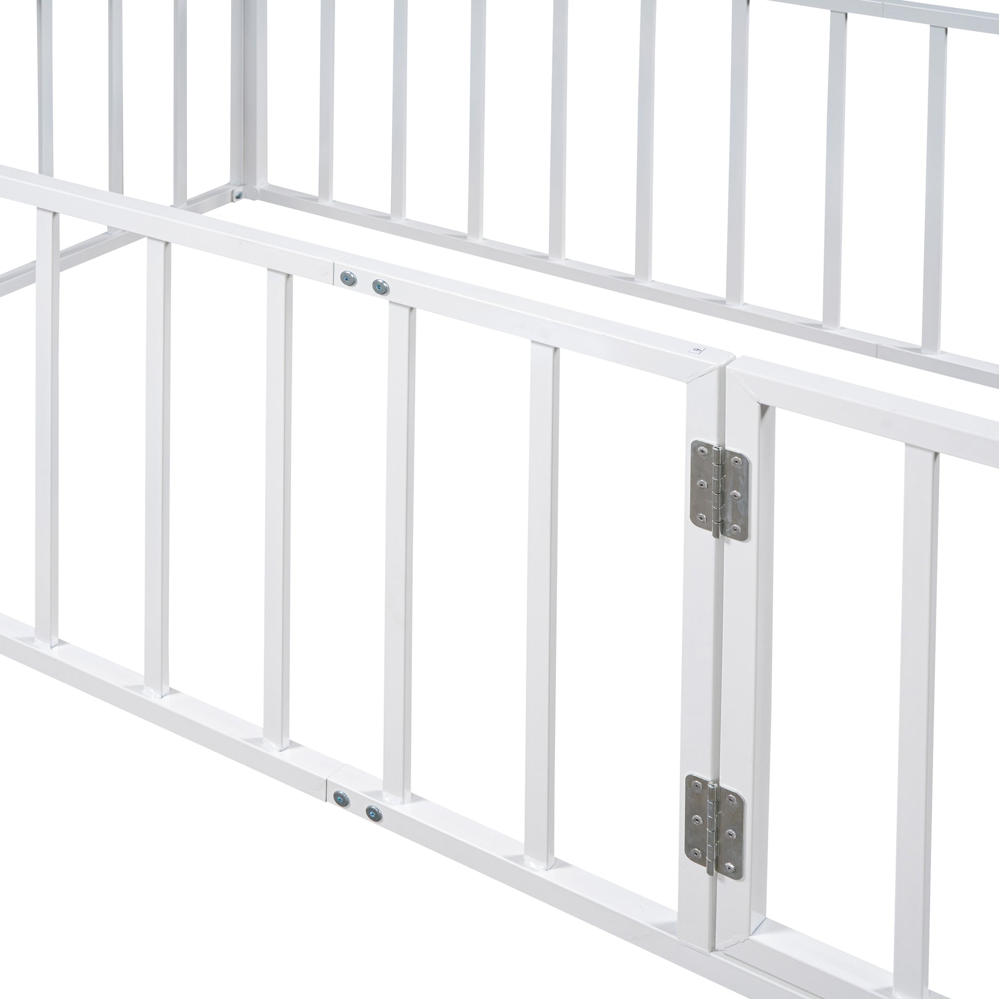 Twin Size Metal Floor Bed Frame With Fence And Door, White White Metal