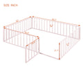 Queen Size Metal Floor Bed Frame With Fence And Door, Pink Pink Metal