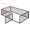 Twin Size Metal Floor Bed Frame With Fence And Door, Black Black Metal