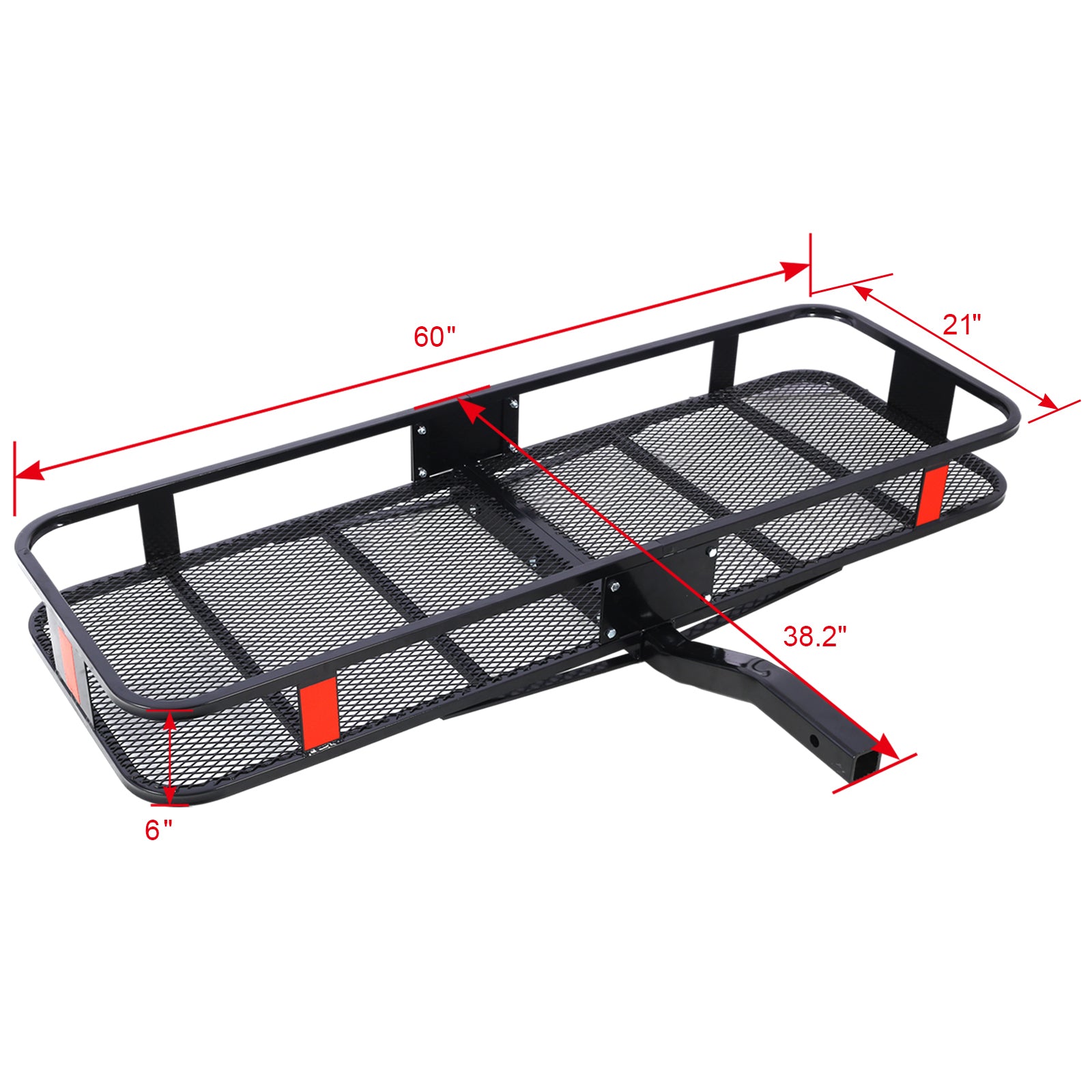 Hitch Mount Cargo Carrier Basket 60" X 21" X 6" Waterproof Cargo Bag 16 Cubic Feet 56" 20" 20" ,Hauling Weight Capacity Of 500 Lbs And A Folding Arm.With Hitch Stabilizer,Net And Straps Black Metal