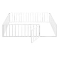Queen Size Metal Floor Bed Frame With Fence And Door, White White Metal