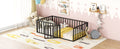 Twin Size Metal Floor Bed Frame With Fence And Door, Black Black Metal