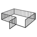 Full Size Metal Floor Bed Frame With Fence And Door, Black Black Metal