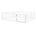 Queen Size Metal Floor Bed Frame With Fence And Door, White White Metal