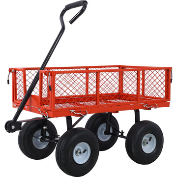Steel Garden Cart, Steel Mesh Removable Sides, 3 Cu Ft, 550 Lb Capacity, Red Red Steel