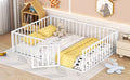 Queen Size Metal Floor Bed Frame With Fence And Door, White White Metal