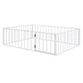 Full Size Metal Floor Bed Frame With Fence And Door, White White Metal