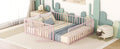 Queen Size Metal Floor Bed Frame With Fence And Door, Pink Pink Metal