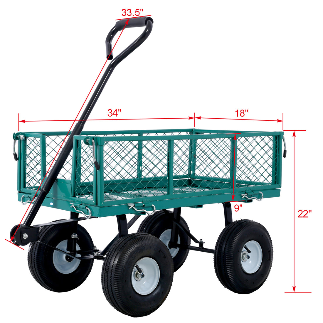 Steel Garden Cart, Steel Mesh Removable Sides, 3 Cu Ft, 550 Lb Capacity, Green Green Steel