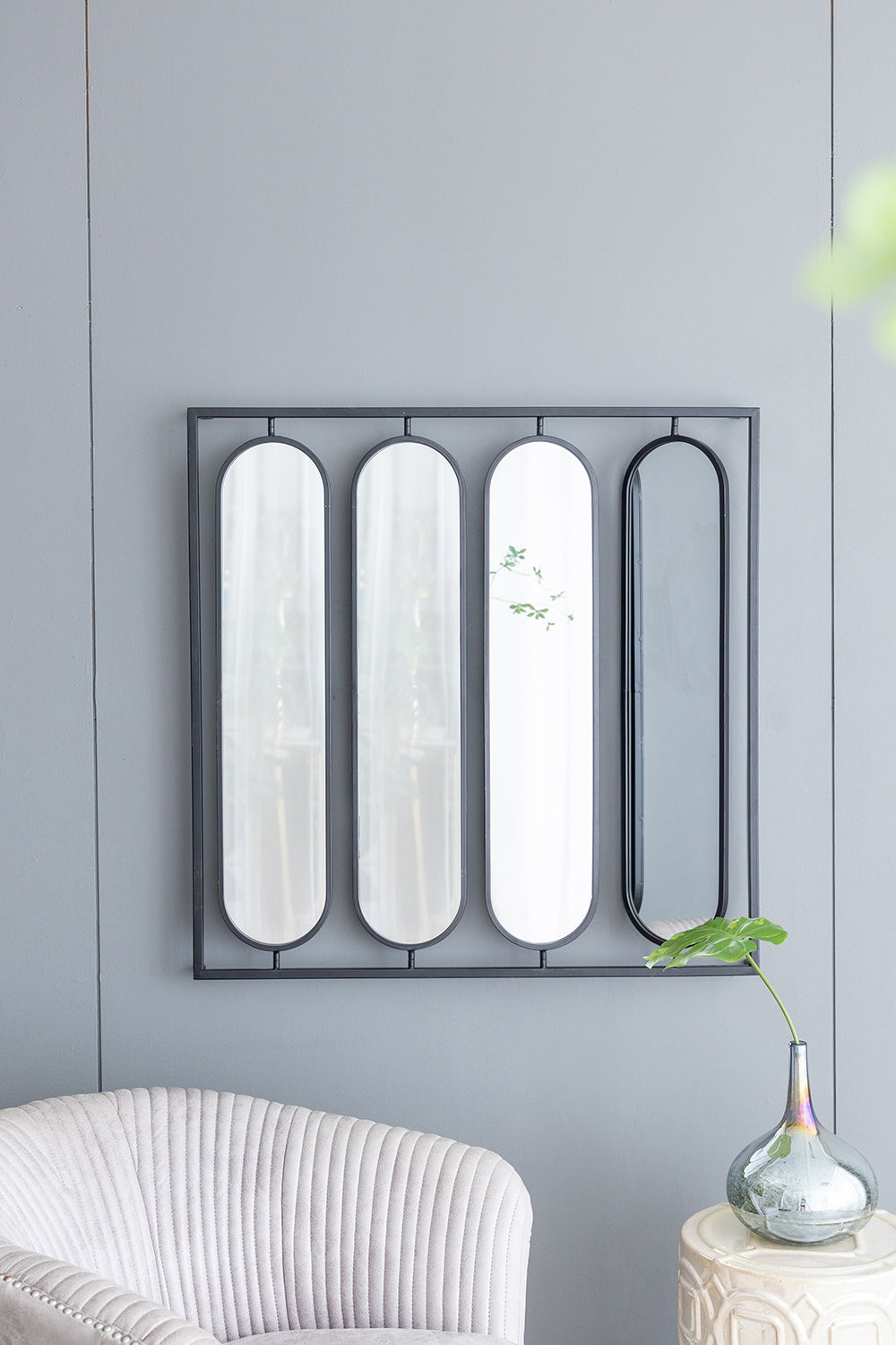 36" X 36" Large Four Oval Wall Mirror With Black Square Frame, Home Decor For Living Room, Bedroom, Entryway, Office Black Iron