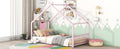 Twin Size Metal House Bed, Pink Pink Metal