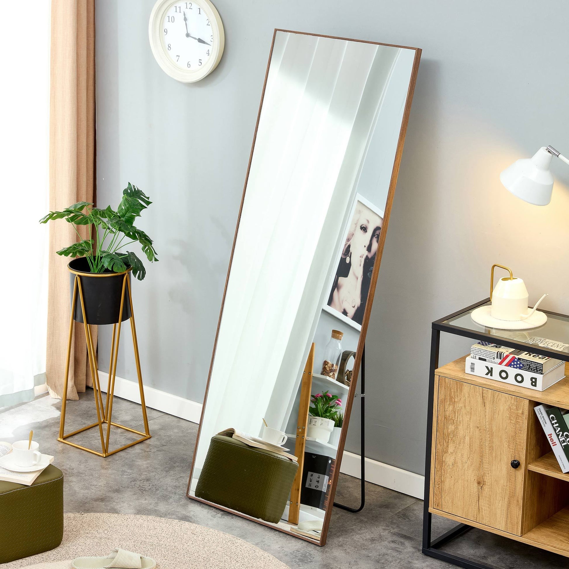 Clean And Beautiful Solid Wood Frame Full Length Mirror, Dressing Mirror, Bedroom Porch, Decorative Mirror, Clothing Store, Floor Standing Large Mirror, Wall Mounted. 65 "* 23" Transparent Glass
