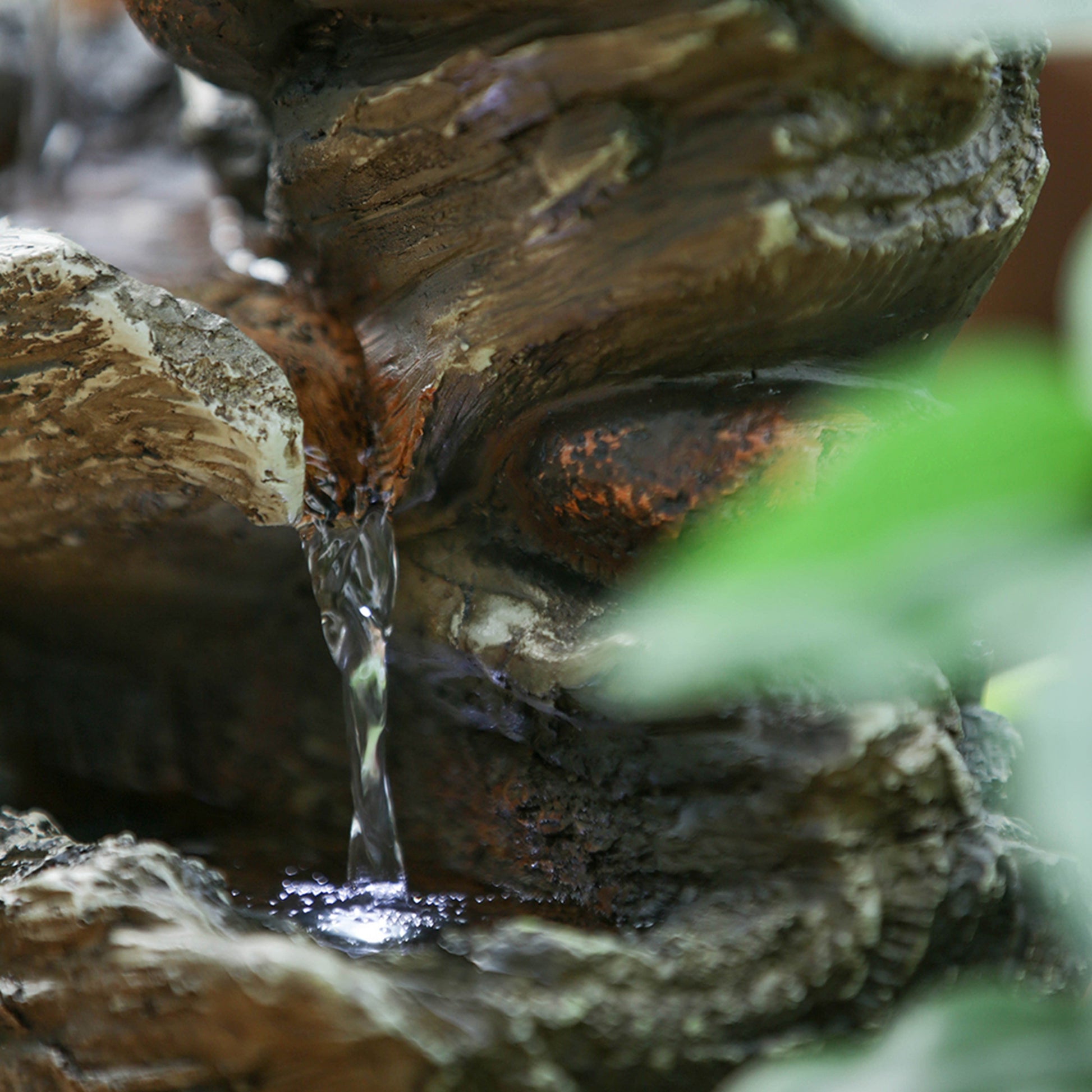 9X5X14" Indoor Brown Wood Look Water Fountain, 4 Tier Polyresin Cascading Wood Tabletop Fountain With Led Light Rustic Brown Garden & Outdoor Rustic,Traditional Polyresin