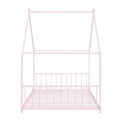 Twin Size Metal House Bed, Pink Pink Metal