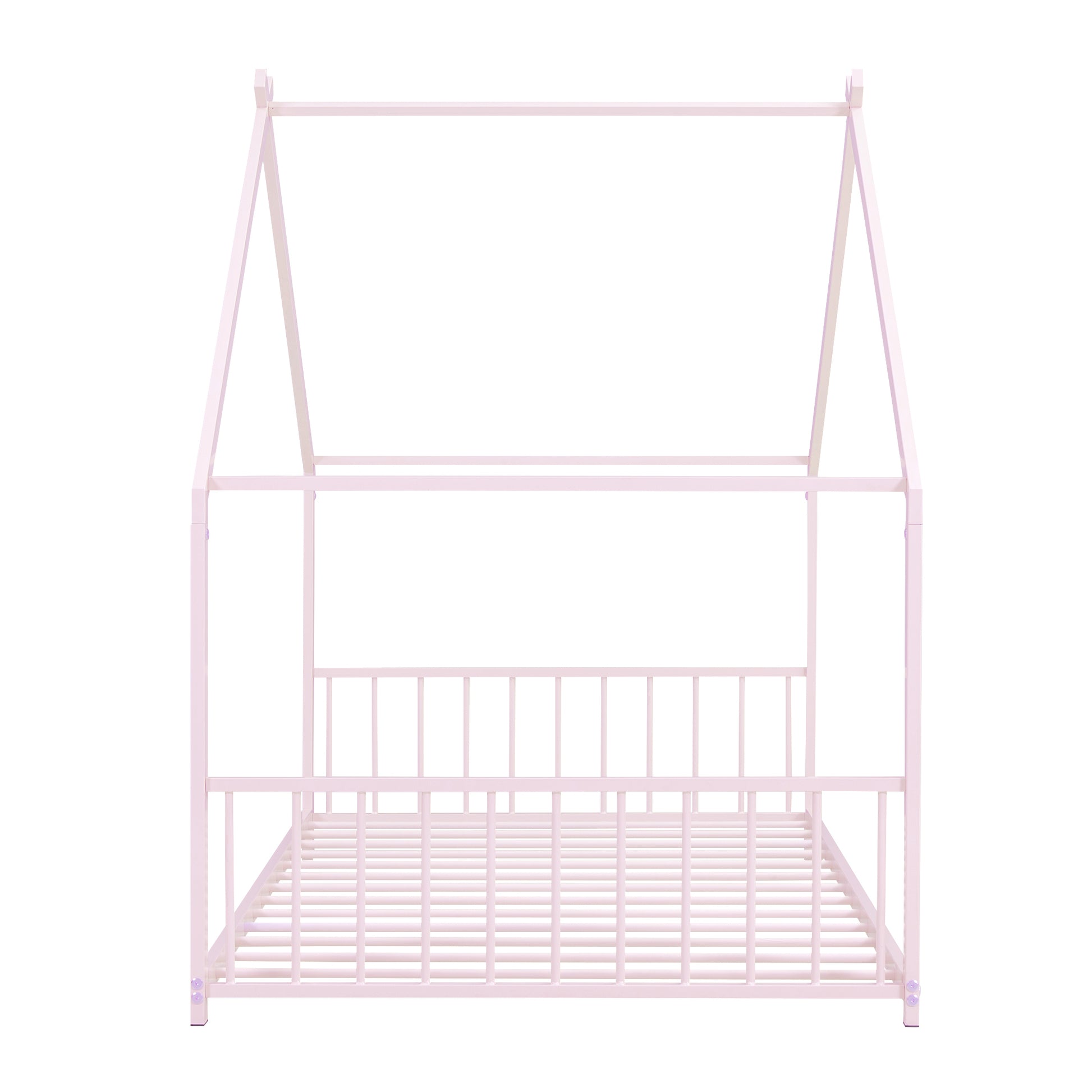 Twin Size Metal House Bed, Pink Pink Metal