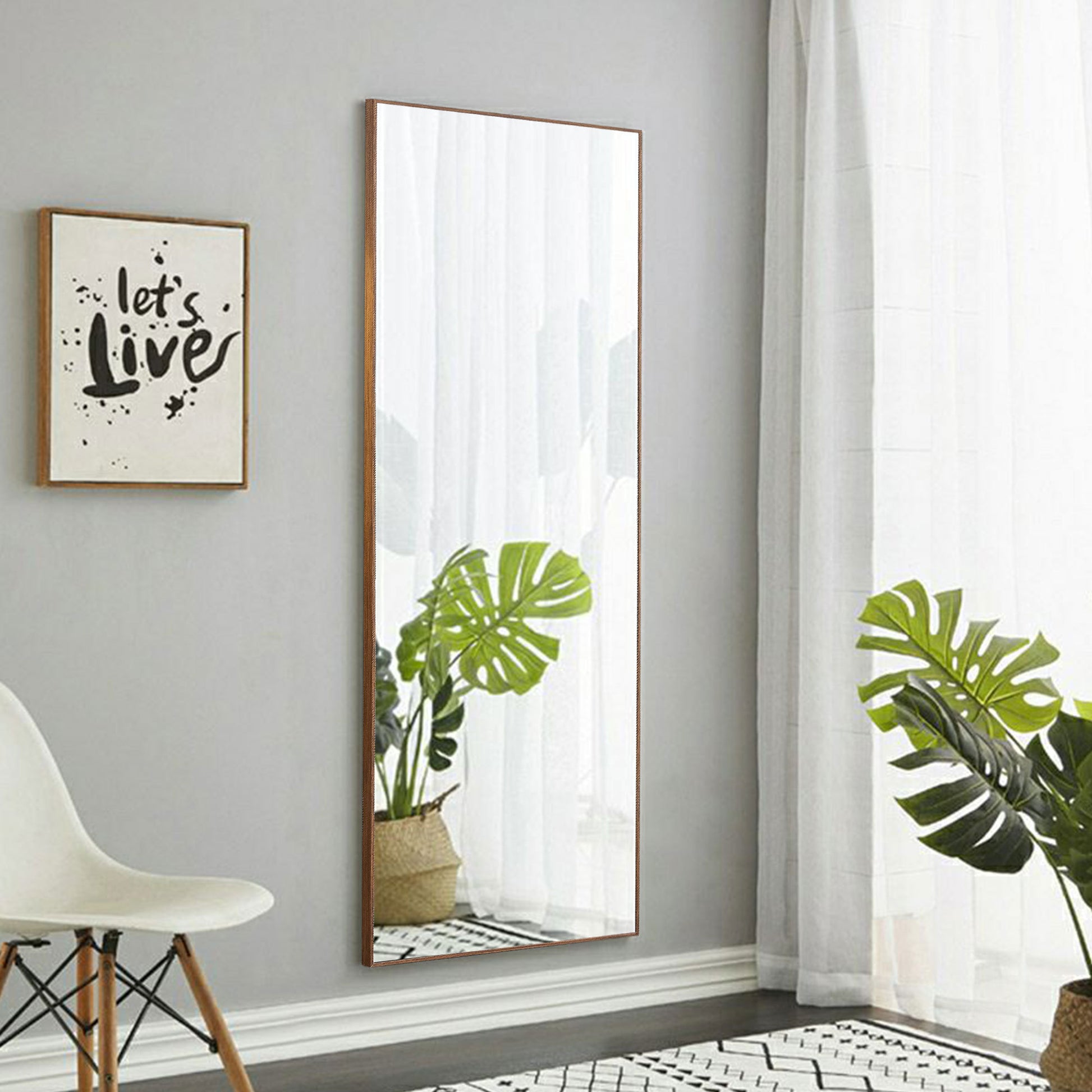Clean And Beautiful Solid Wood Frame Full Length Mirror, Dressing Mirror, Bedroom Porch, Decorative Mirror, Clothing Store, Floor Standing Large Mirror, Wall Mounted. 65 "* 23" Transparent Glass