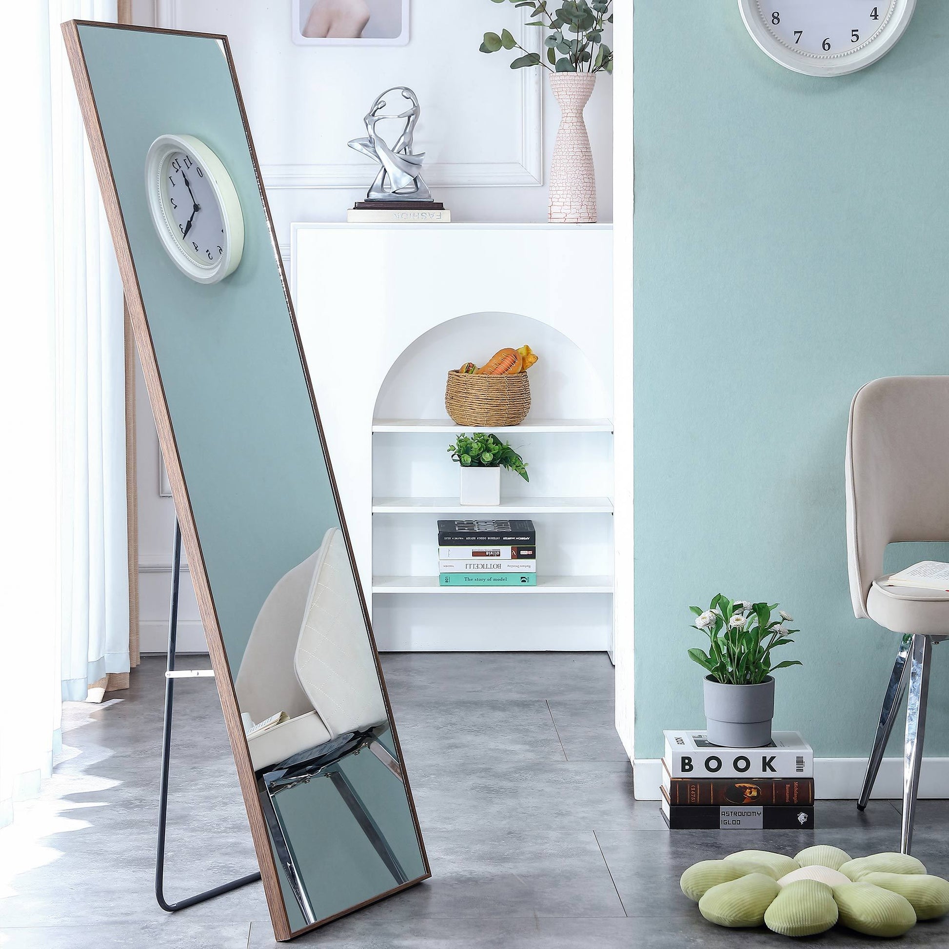 Clean And Beautiful Solid Wood Frame Full Length Mirror, Dressing Mirror, Bedroom Porch, Decorative Mirror, Clothing Store, Floor Standing Large Mirror, Wall Mounted. 65 "* 23" Transparent Glass