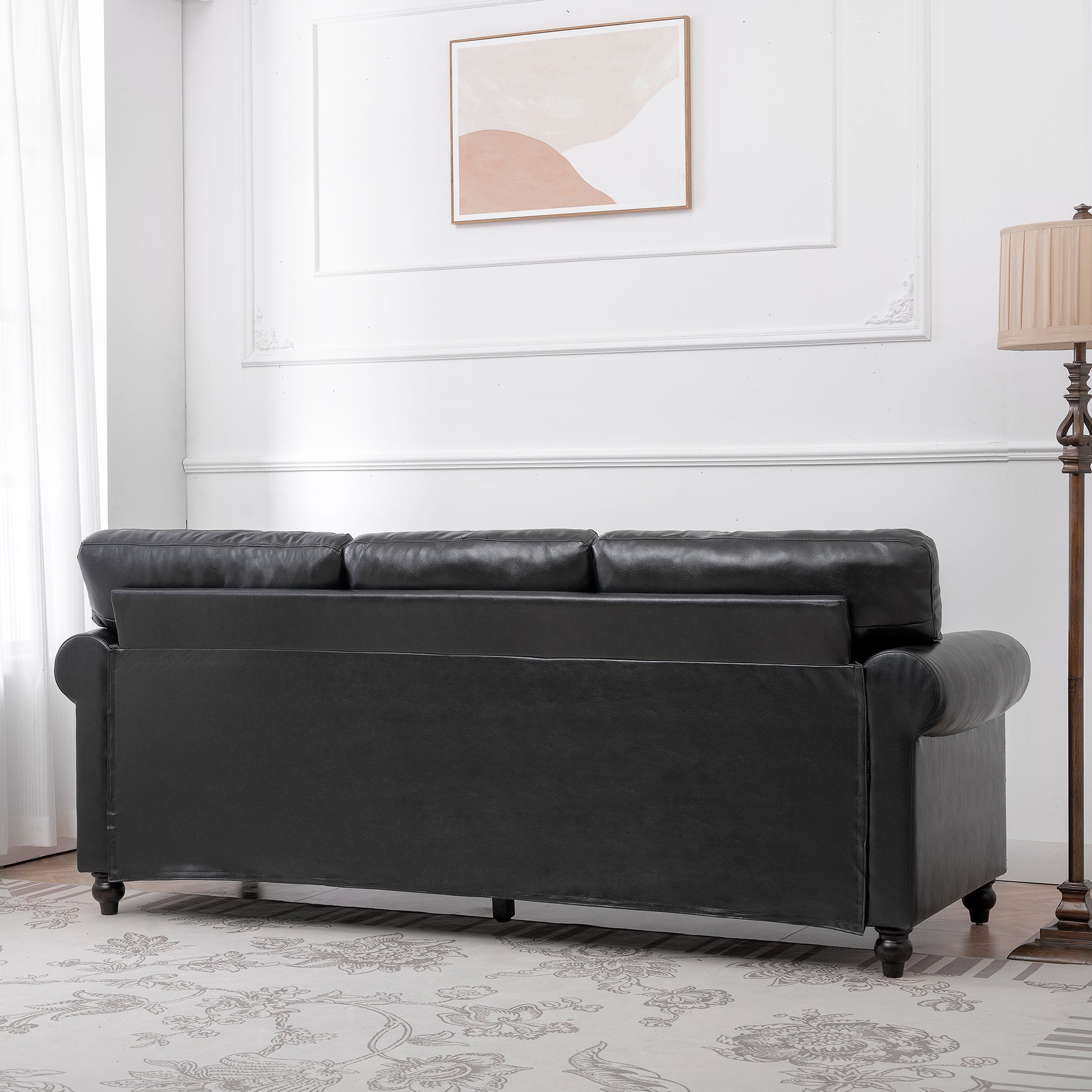 3 Seater Sofa. Black Pu Foam Fabric