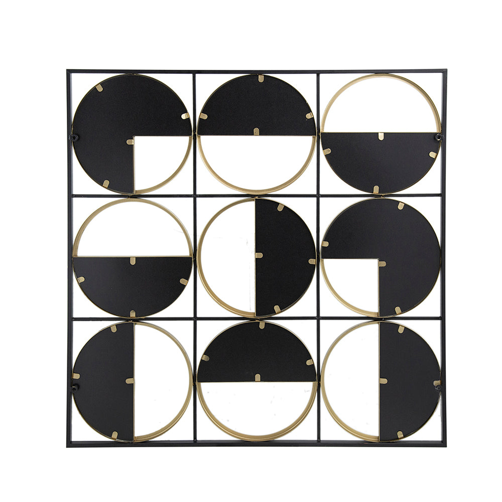 35.6" In Eclectic Styling Metal Beaded Black Wall Mirror With Contemporary Design For Bedroom,Liveroom & Entryway Golden Black Iron
