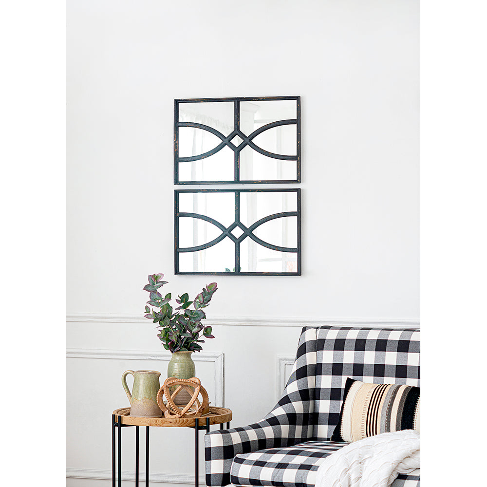 16" X 23" Rectangular Wooden Wall Mirror With Antique Black Frame, Vertical Or Horizontal Home Decor For Living Room, Set Of 2 Black Wood Glass