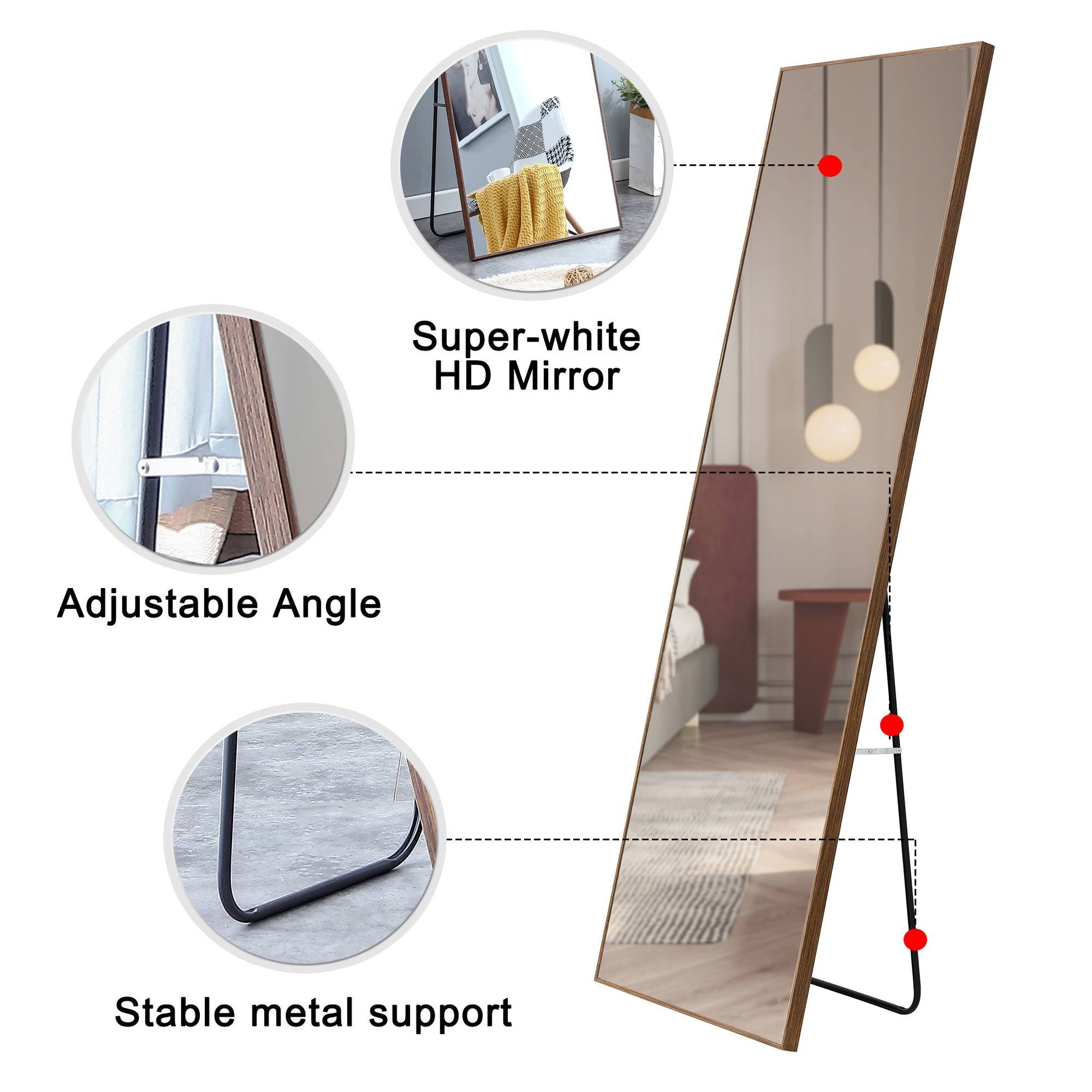 Clean And Beautiful Solid Wood Frame Full Length Mirror, Dressing Mirror, Bedroom Porch, Decorative Mirror, Clothing Store, Floor Standing Large Mirror, Wall Mounted. 65 "* 23" Transparent Glass