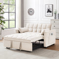 Modern Velvet Loveseat Futon Sofa Couch W Pullout Bed,Small Beautiful Seat Lounge Sofa W Reclining Backrest,Toss Pillows, Pockets,Furniture For Living Room,3 In 1 Convertible Sleeper Sofa Bed, Creamy White Creamy White Light Brown Velvet Wood Primary