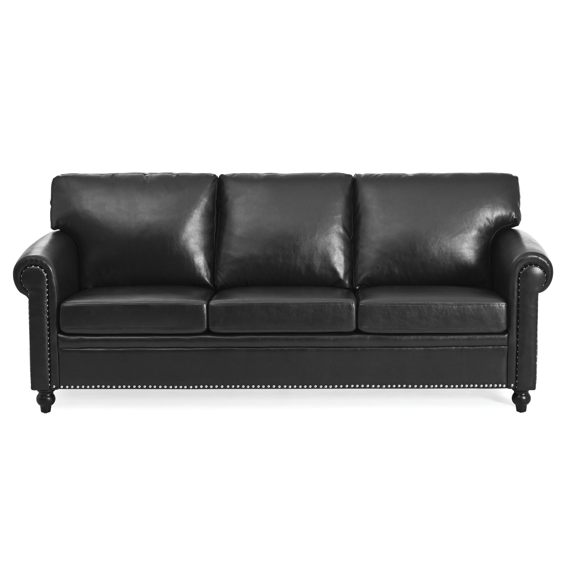 3 Seater Sofa. Black Pu Foam Fabric