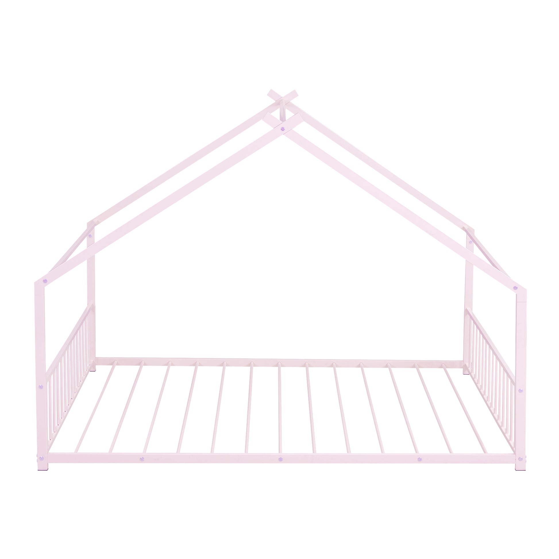 Full Size Metal House Bed, Pink Pink Metal