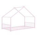 Twin Size Metal House Bed, Pink Pink Metal