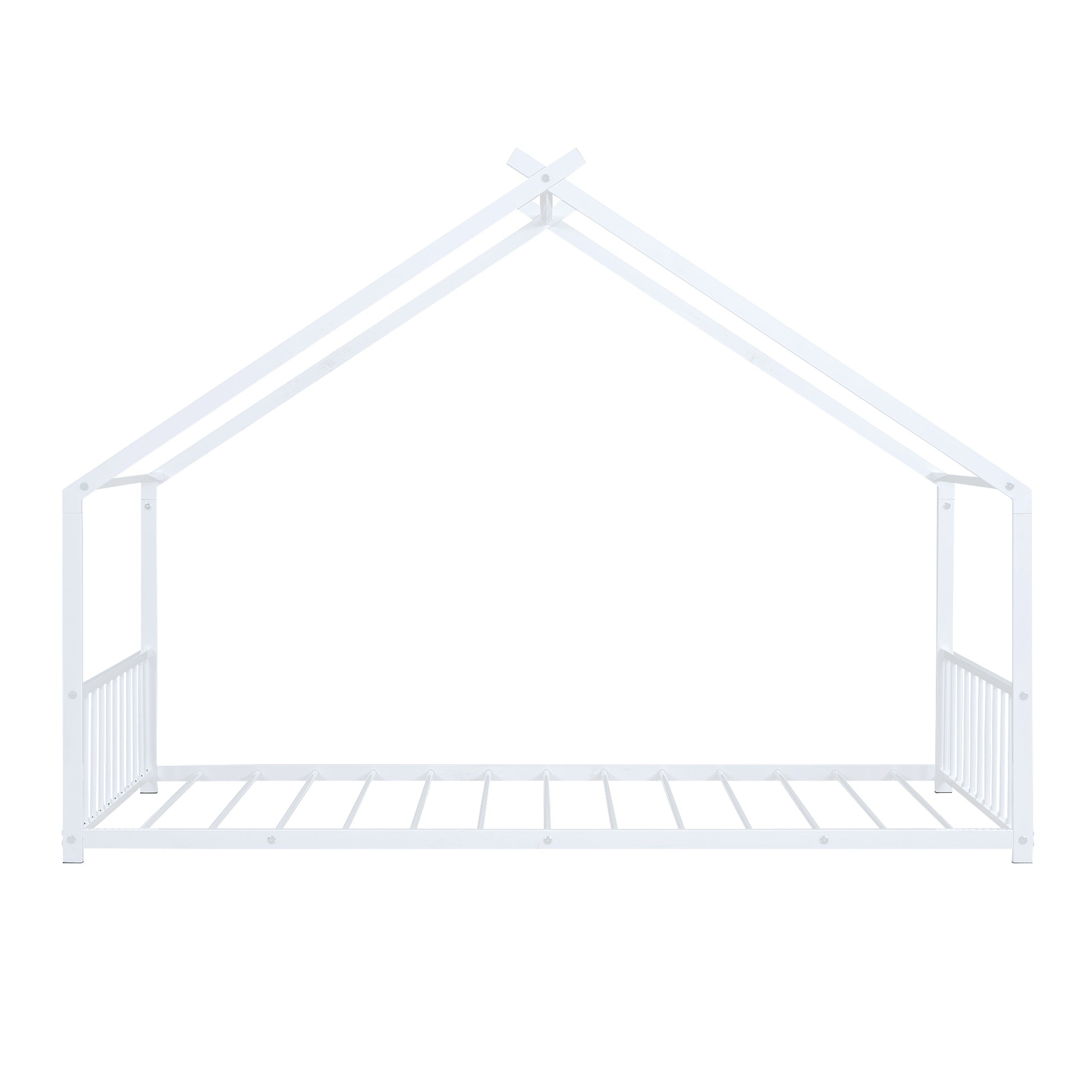 Twin Size Metal House Bed, White White Metal