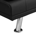 Sofa Bed With Armrest Two Holders Wood Frame, Stainless Leg, Futon Black Pvc Black Wood