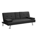 Sofa Bed With Armrest Two Holders Wood Frame, Stainless Leg, Futon Black Pvc Black Wood