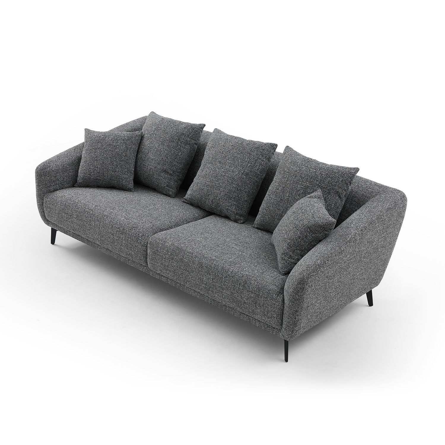 3 Seater Sofa Couch, Modern Fabric Upholstered Sofa With Three Cushions, 2 Pillows, Dark Grey Grey Fabric