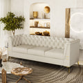 Fx P83 Cw Sofa Modern Velvet Living Room Chesterfield Design 82.7Inch Wide Sofa Cream White Color Beige Velvet 3 Seat