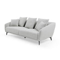 Modern Fabric Upholstered Sofa With Three Cushions, 2 Pillows, Light Grey Grey Fabric