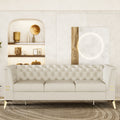 Fx P83 Cw Sofa Modern Velvet Living Room Chesterfield Design 82.7Inch Wide Sofa Cream White Color Beige Velvet 3 Seat